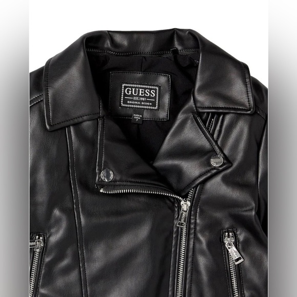 GUESS Girls' Faux Leather and Cotton Hooded Jacket Size 12 - Picture 4 of 5